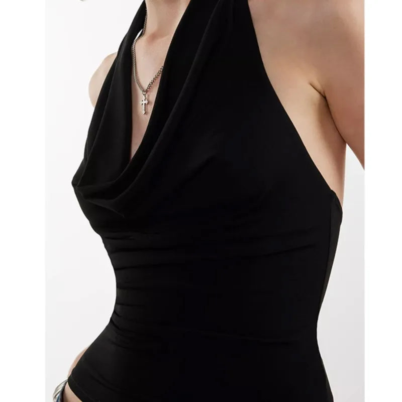 Summer New Tank Women Sexy Sleeveless V-Neck Lady Crop Top Fashion Black Backless Streetwear Casual Slim Tank Elegant Clothing