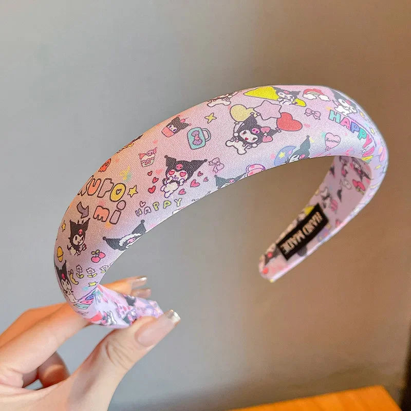 sanrio New Children's Hair Hoop for Girls Sponge High Headband Cute Kuromi Hair Accessories Wide Edge Compression Hair Bundle