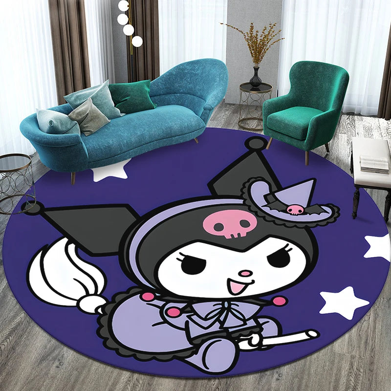 Sanrio Kuromi Printed Pattern Circular Carpet,Bedroom Decorative Rug,Use Non-slip Floor in Living Room,Bathroom,Kitchen,Door Mat