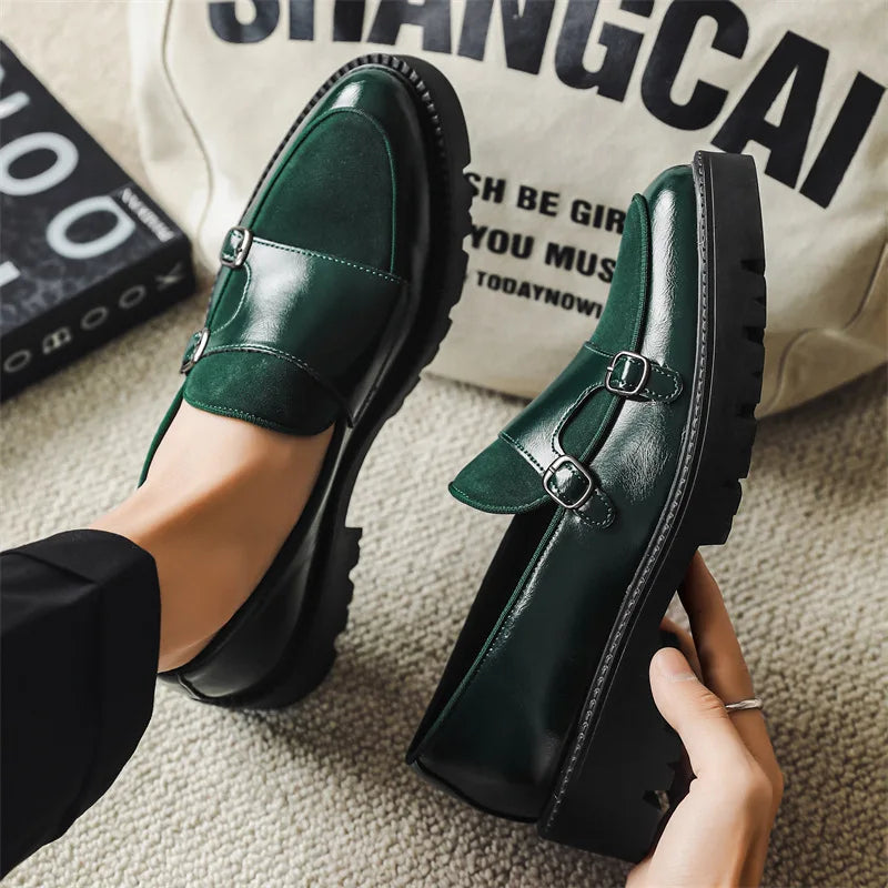 2025 Loafers Men Leather Shoes Thick-soled British Style Black Formal Business Shoes Fashion Luxury Slip-On Casual Shoes