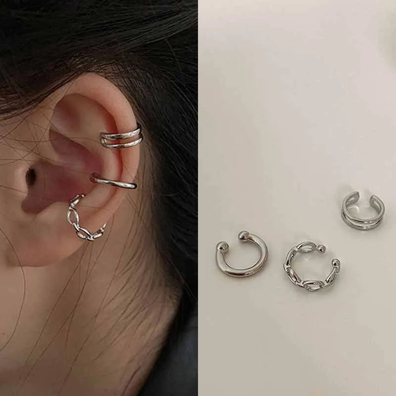 Silver Color Leaves Clip Earrings for Women Men Creative Simple C Ear Cuff Non-Piercing Ear Ear Clip Set Trend Jewelry Gift