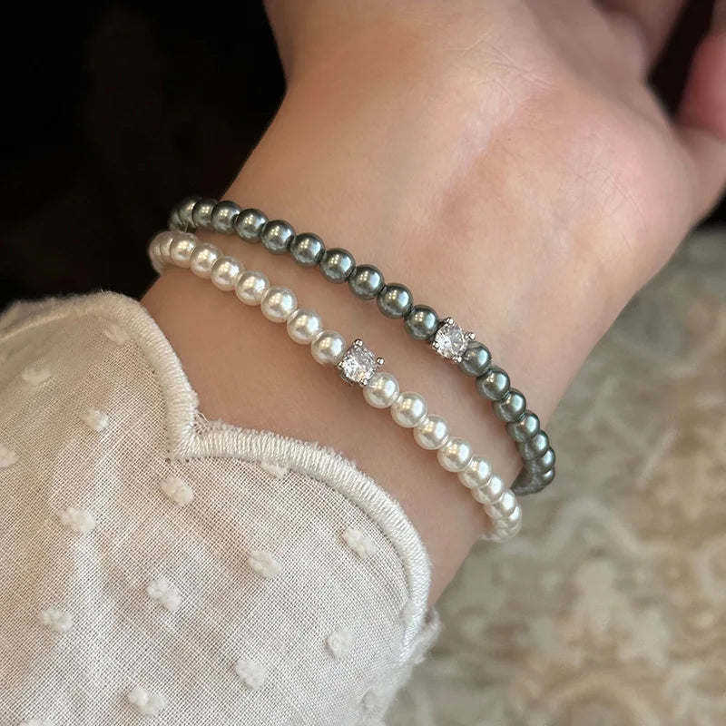 French Retro Single Zircon Pearl Bracelet for Women Simple Handmade Beaded New Elegant Luxury Jewelry Birthday Gifts for Female