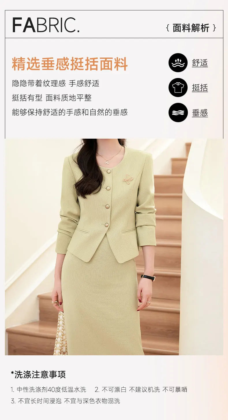Spring Summer Long Sleeve Women Business Work Wear Suits with Skirt and Tops Formal Professional Office OL Styles Dress Sets