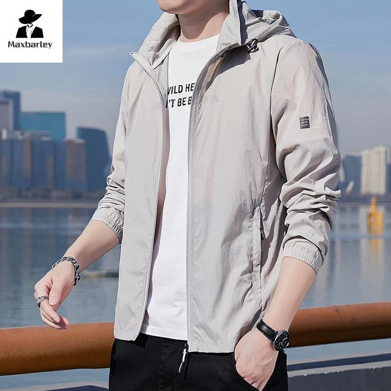 Summer Ultra-thin Jacket Men's Fishing Waterproof Ice Silk Quick-drying Skin Windbreaker Casual Camping Sunscreen Hooded Coat
