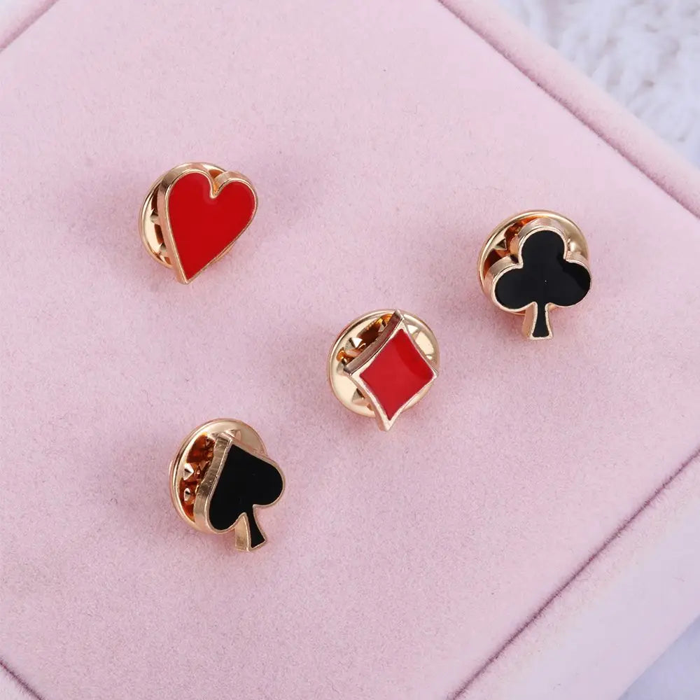 4pcs/set Popular Zinc Alloy Poker Broche Brooch Badges Small Poker Cufflinks Pins Brooches for Women Men Shirt Collar Accessory