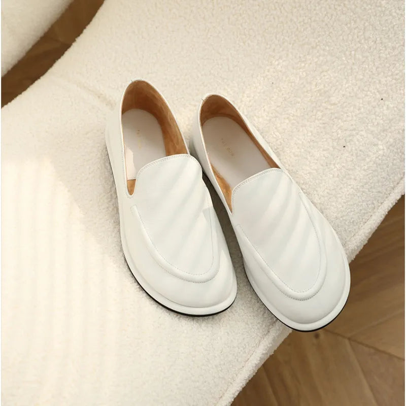 Loafers Women 2024 New Spring One Foot Slip-on Round Toe Shoes Women Genuine Leather Soft Flats Shoes Women