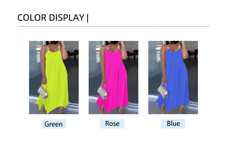 Plus Size Women's Party Dresses Halter Strapless Round Neck Solid Colour Sexy Dress Loose Casual Long Dresses