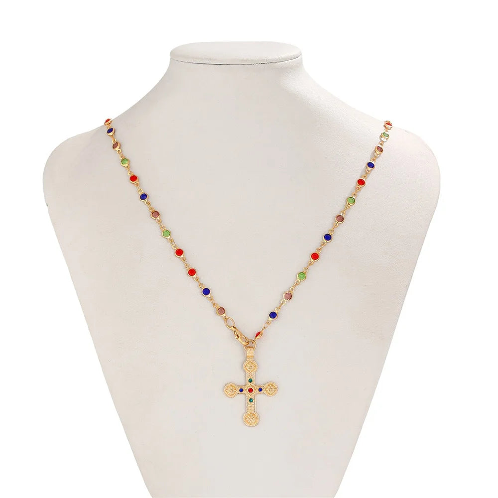 Unique Cross Pendant Necklace for Women Simple Crystal Necklace Sweater Chain Long Y-shaped Necklace Y2K Party Jewelry 2024