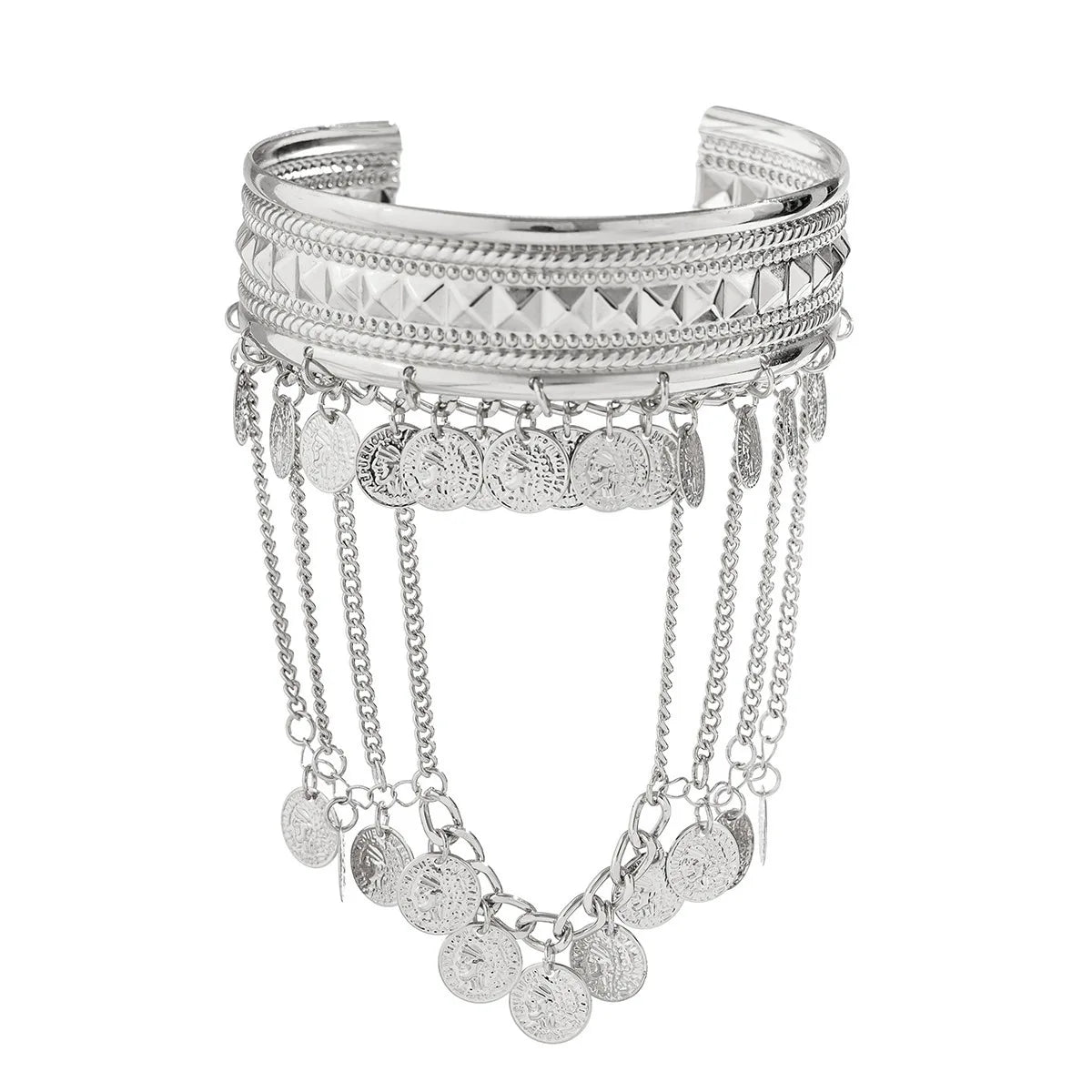 New Trendy Golden Metal Coin Leaf Chain Tassel Upper Arm Bangles Cuff Bracelet Armlet Armband Men Women Jewelry Accessories