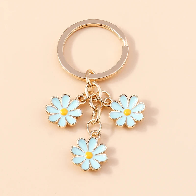 Cute Enamel Keychain Colorful Sakura Flower Key Ring Sweet Key Chains for Women Girls Handbag Accessories DIY Jewelry Gifts
