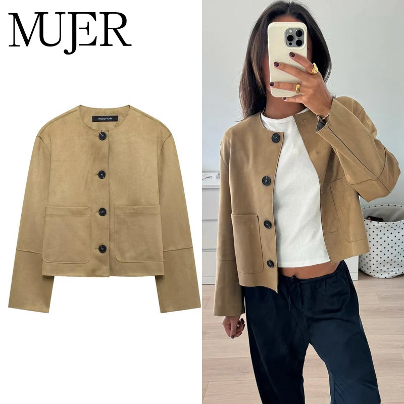 MUJER 2025 Suede Jacket Women Varsity Bomber Jackets for Women New in Coats and Jackets Woman Long Sleeve Women's Winter Jacket