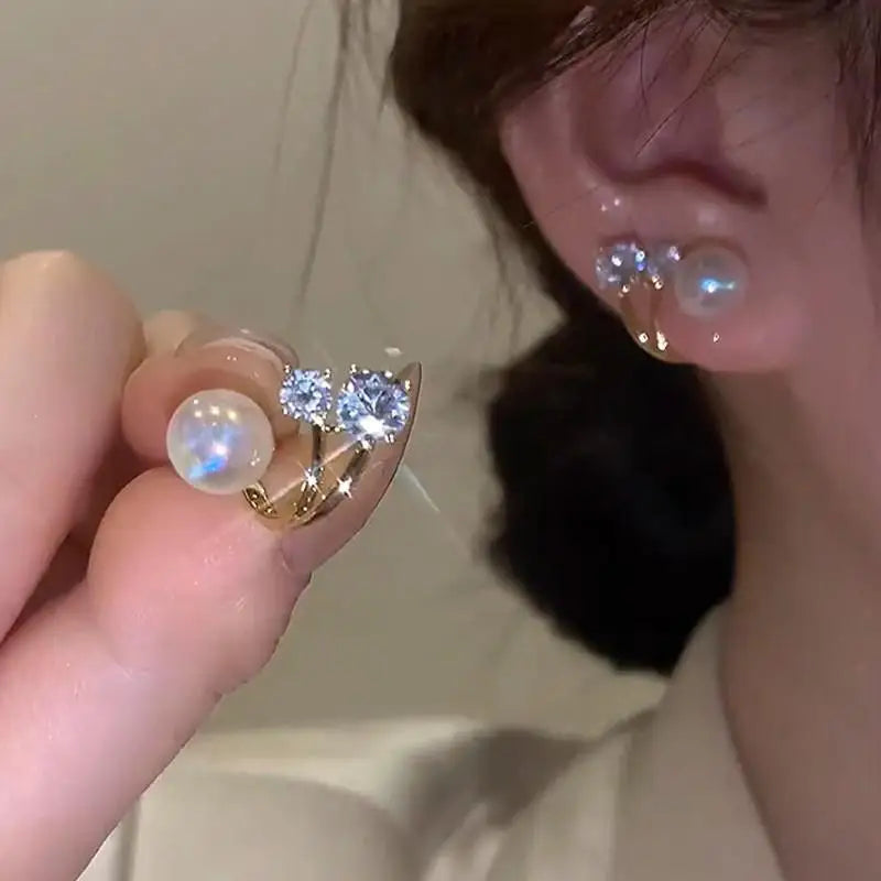 925 Silver Needle Hollow Crystal Swan Earrings For Women Korean Jewelry 2025 Trending New Luxury Animal Pearl Stud Earrings Gift