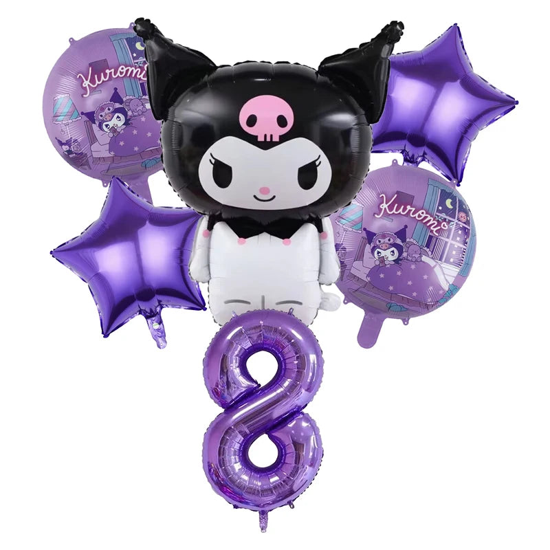 Kuromi Theme Birthday Party Decoration Kid Shower Sanrio Girl Tableware Supplies Tablecloth Number Balloon Cake Topper Gift