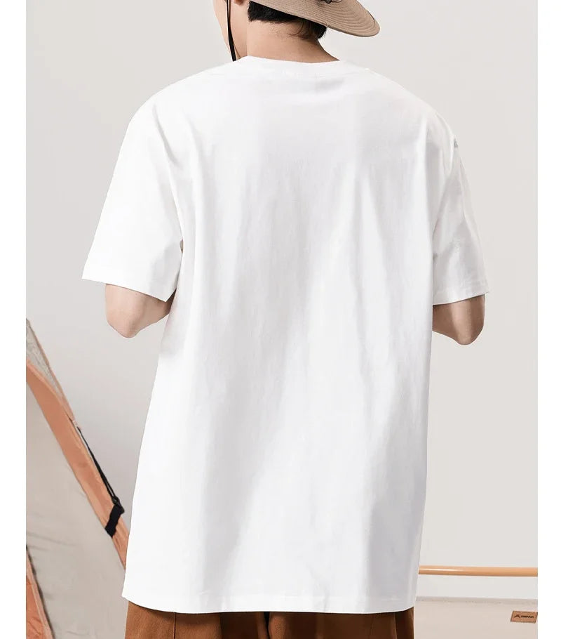 2024 Summer New Pure Cotton Cat Printed Men T-shirts Short Sleeve Casual Solid Color Simple Thin Men Tops BOK0121