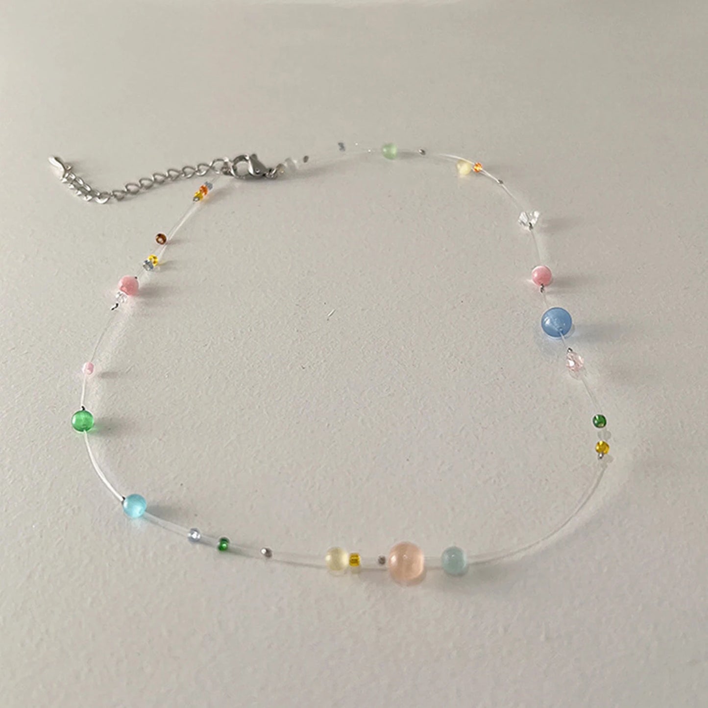 Korean Trendy Invisible Fish Line Beaded Necklace For Women Girls Necklaces 2025 Sweet Cute Clavicle Chains Charm Choker Jewelry