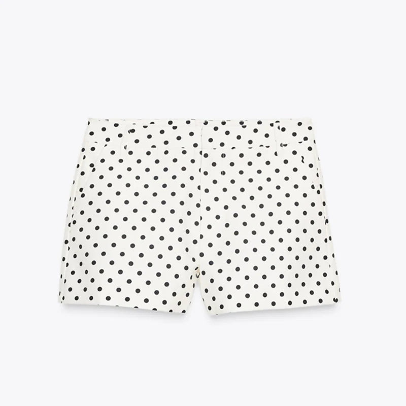Polka Dot Print Shorts Coats Suits Women Loose High Neck Long Sleeves Zipper Drawstring Sets Female 2025 Autumn New Chic Set