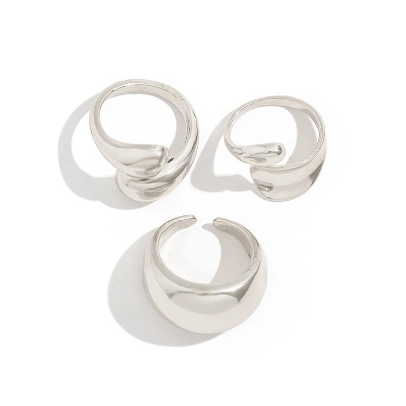 Fashion 4Pcs Irregular Rings Set for Women Punk Personality Gold Silver Color Open Rings Party Daily Female Jewelry