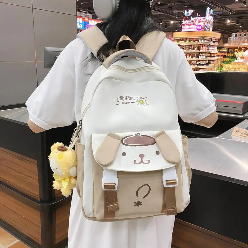 Cute Kuromi Canvas Backpack For Girls School Bags Portability Teens College Student Large Travel Shoulder Bag Mochilas Escolares
