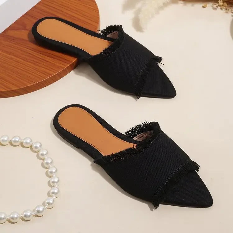 Women Flats Cowboy Slippers Fashion Beach Dress Shoes Summer Femme Pointed Toe Flip Flops New Casual Slides Zapatos Mujer