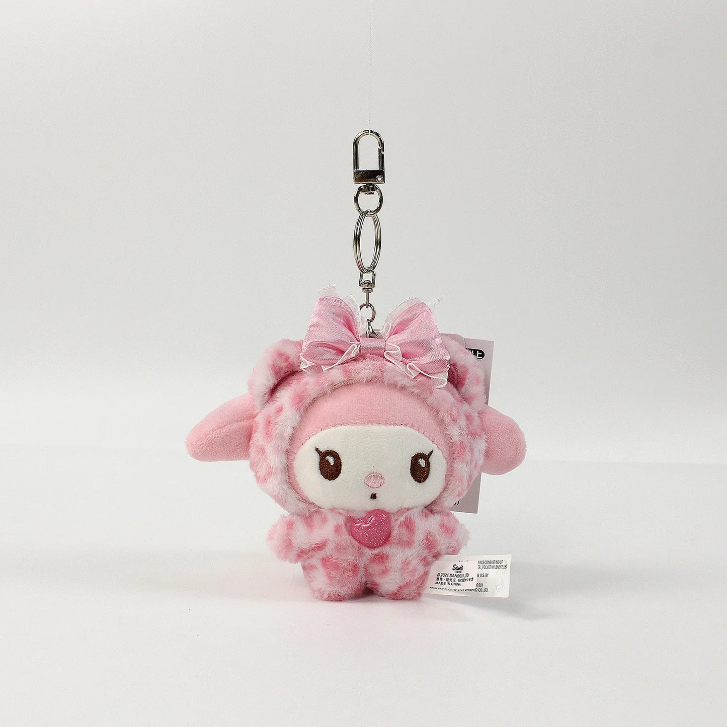 Sanrio Leopard Print Bear Hello Kitty Keychain Kuromi Cinnamoroll Bag Pendant My Melody Plush Doll Toys Decoration Gift for Girl