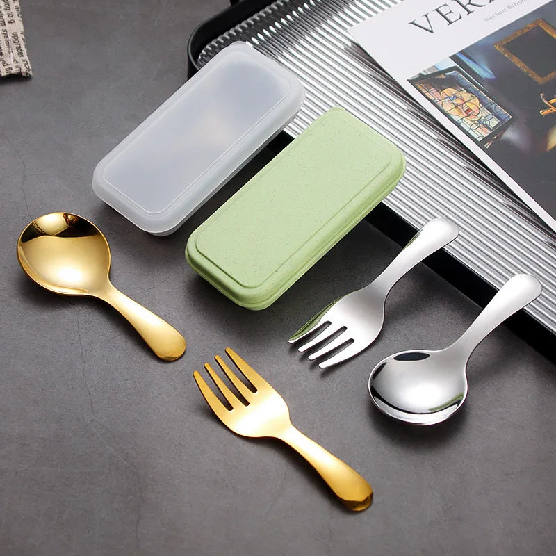 Outdoor Tourism 304 Stainless Steel Portable Tableware, CHILDREN'S Tableware, Dessert Tableware, Spoon and Fork Combination
