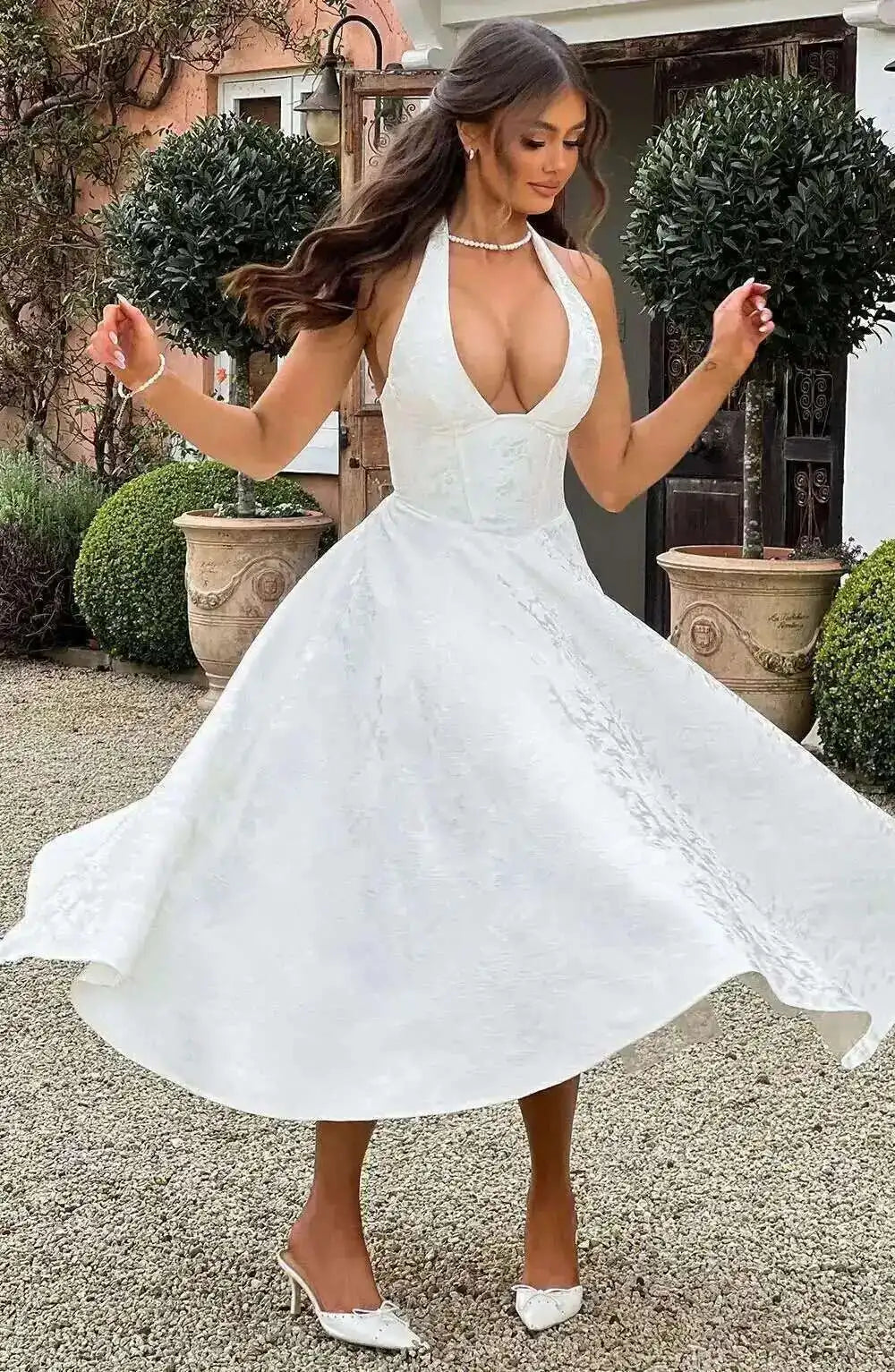 Giyu Club Evening Party Dresses Women 2025 Summer Sexy Bow Halter Long Dress Elegant Jacquard Lace Up Backless Birthday Robe
