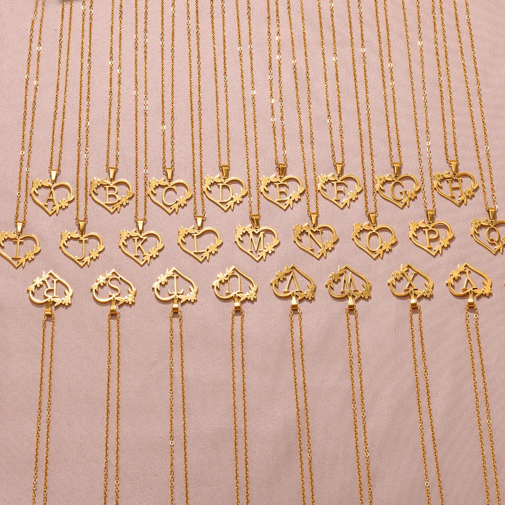 Initial Letter Stainless Steel Pendant Necklace for Women Fashion Gold Color Chain A-Z Alphabet Clavicle Necklaces Jewelry Gift