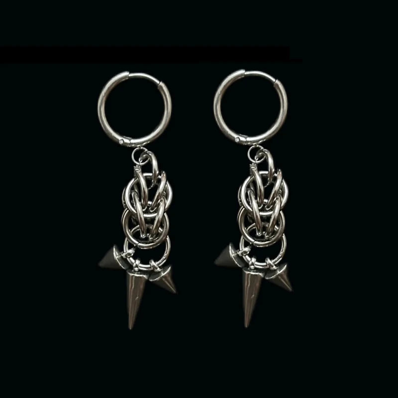 Goth Jewelry Rivet Tiger Nail Earrings Grunge Rock Accessories Punk Chains Earrings Women Punk Charms Fashion Earrings Aesthetic