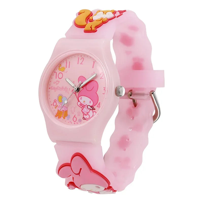 Sanrio Hello Kitty Children Wrist Watch Kuromi Cinnamoroll My Melody Kawaii Waterproof Silica Gel Chronograph Watch Student Gift