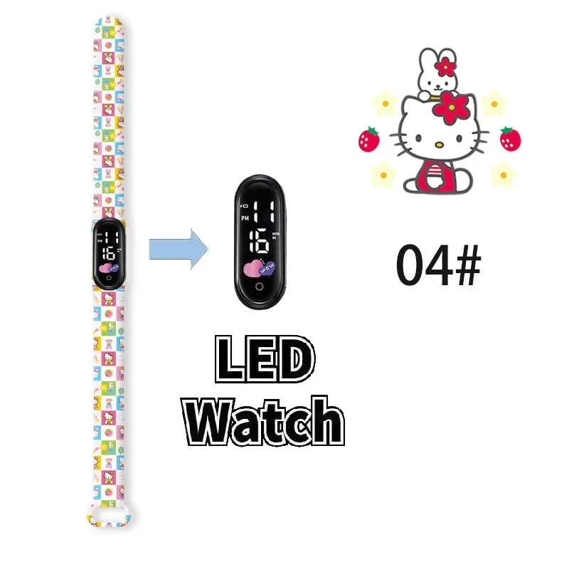 Cartoon Hello Kittys Electronic Led Sports Watch Kawaii Sanrio Kuromi Cinnamoroll Student Child Printing Water Proof Gifts Toys