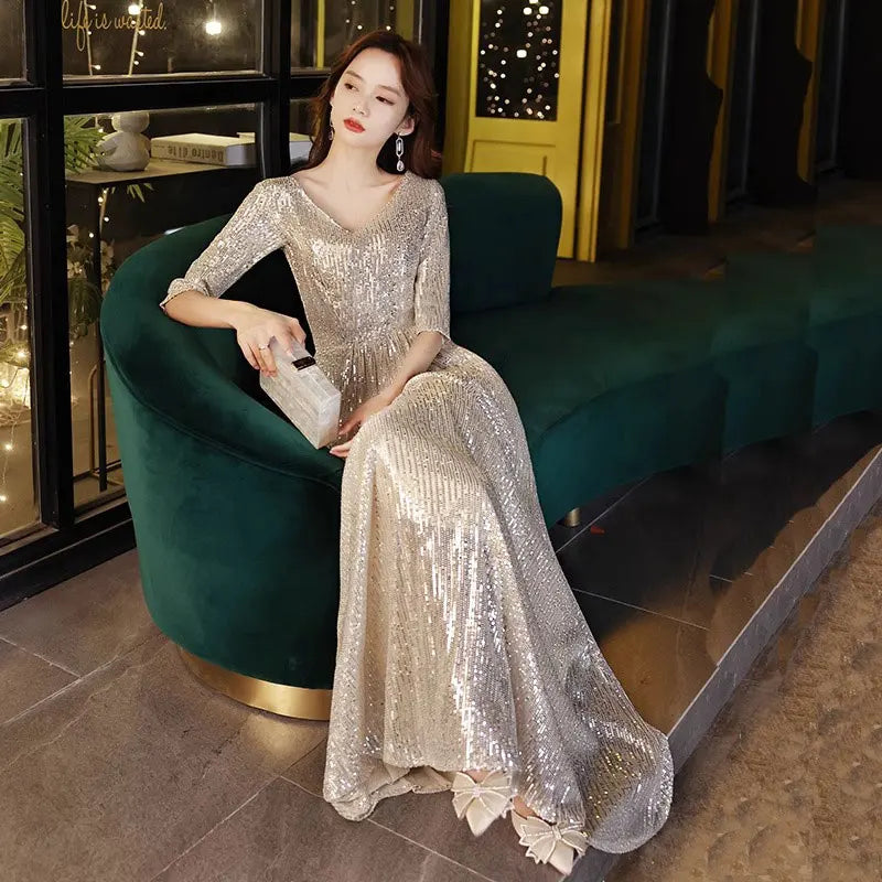 Gold Evening Gown Women's High-End Sensation Luxury Small ence Ball Personali High-End Adult Birthday Host Dr