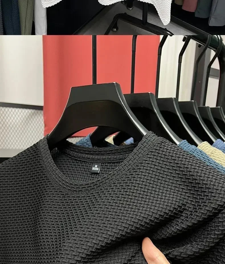 Summer Men's Round Neck Short Sleeved T-shirt M-5XL Oversize Wrinkle Resistant Breathable Top Texture Fabric Versatile Tees
