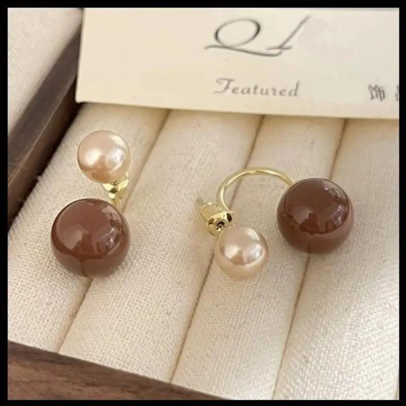 925 Silver Needle Korean Vintage Brown Pearl Earrings For Women Jewelry 2025 Trending New Luxury Women's Red Ball Earrings gifts