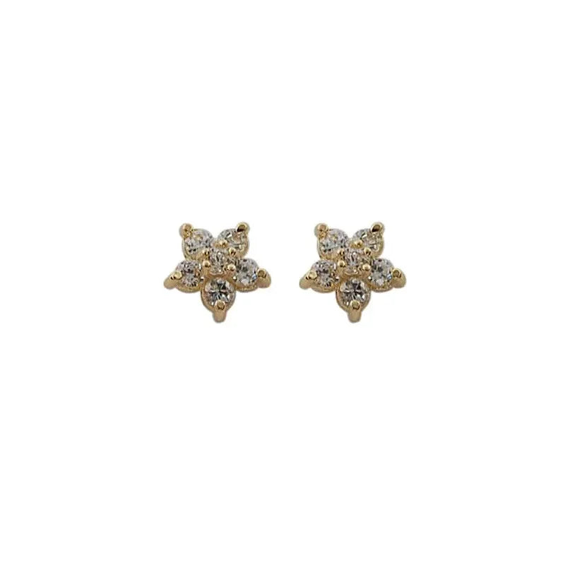 Silver Plating Gold Color Mini Glossy Flower Stud Earrings for Women Girls Cute Simple Exquisite Jewelry