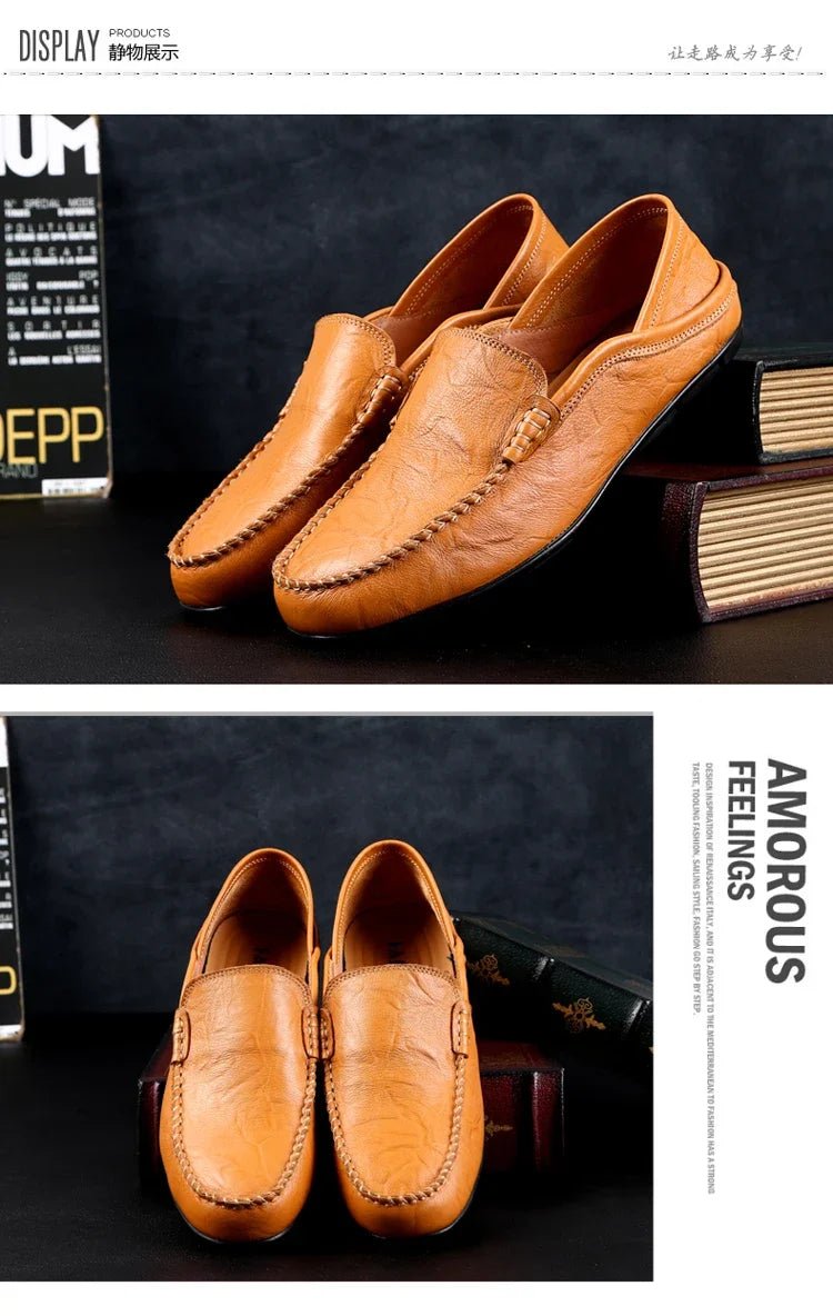 Men Loafers 2024 New Leather Shoes Men‘s Casual Shoes Moccasins Breathable Sneakers Men Driving Shoes Comfort Flats Plus Size 46