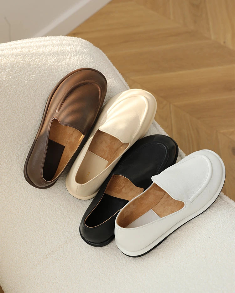 Loafers Women 2024 New Spring One Foot Slip-on Round Toe Shoes Women Genuine Leather Soft Flats Shoes Women