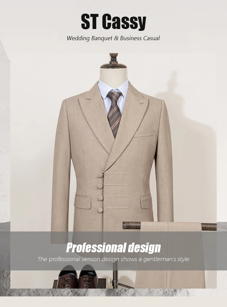 ST Cassy Elegant man suit for wedding peach Slim Fit Double Breasted Multiple buttons Casual Business man 2 piece outfit set