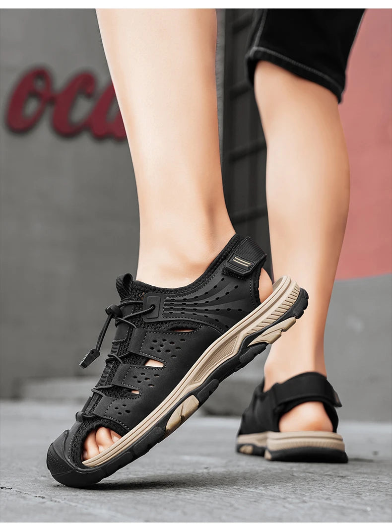 Men's Sport Sandals Handmade Genuine Leather Sandals for Men Summer Outdoor Anti-collision Comfortable Casual Beach Sandals