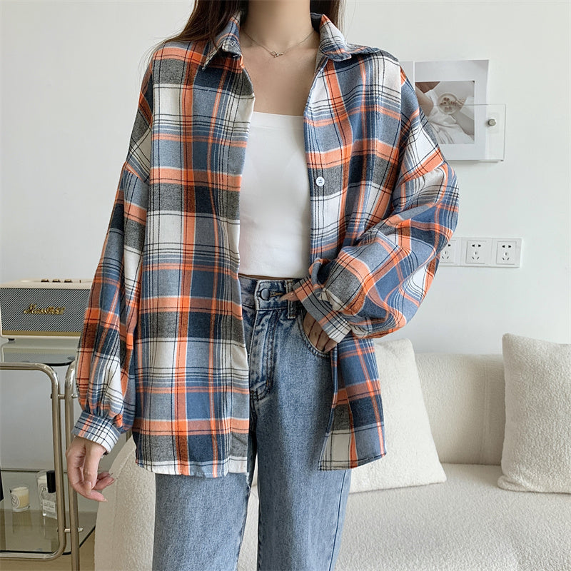 Women Tartan Shirt Long Sleeve Collared Button Up Oversized Plaid Shirt Jacket Grunge Fashion Teenage Girl Spring Summer Outfit