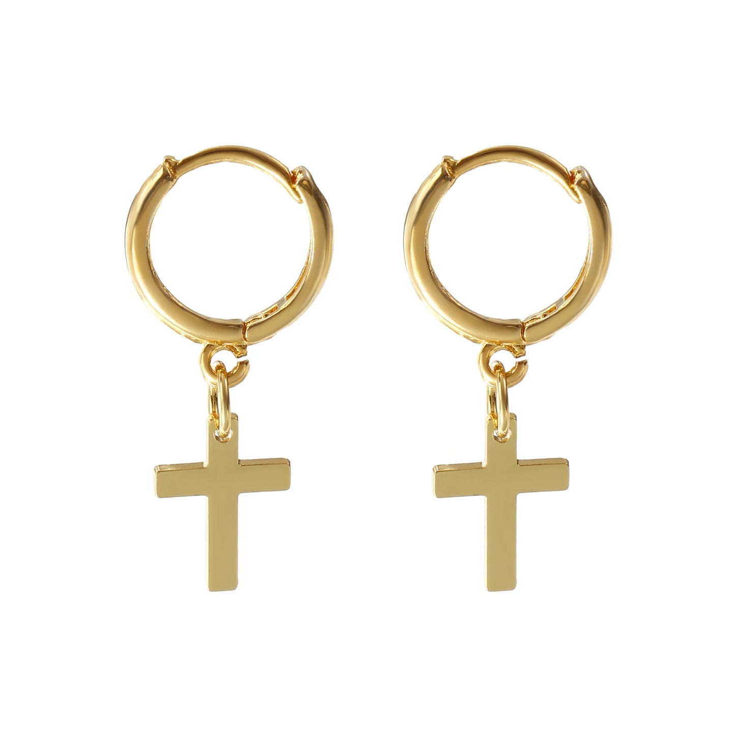 1Pair Exquisite Religious 18K Gold Plated Brass Cross Hoop Earrings For Women Gift 3.1cm x 1.4cm, Post/ Wire Size: 1mm(18 gauge)