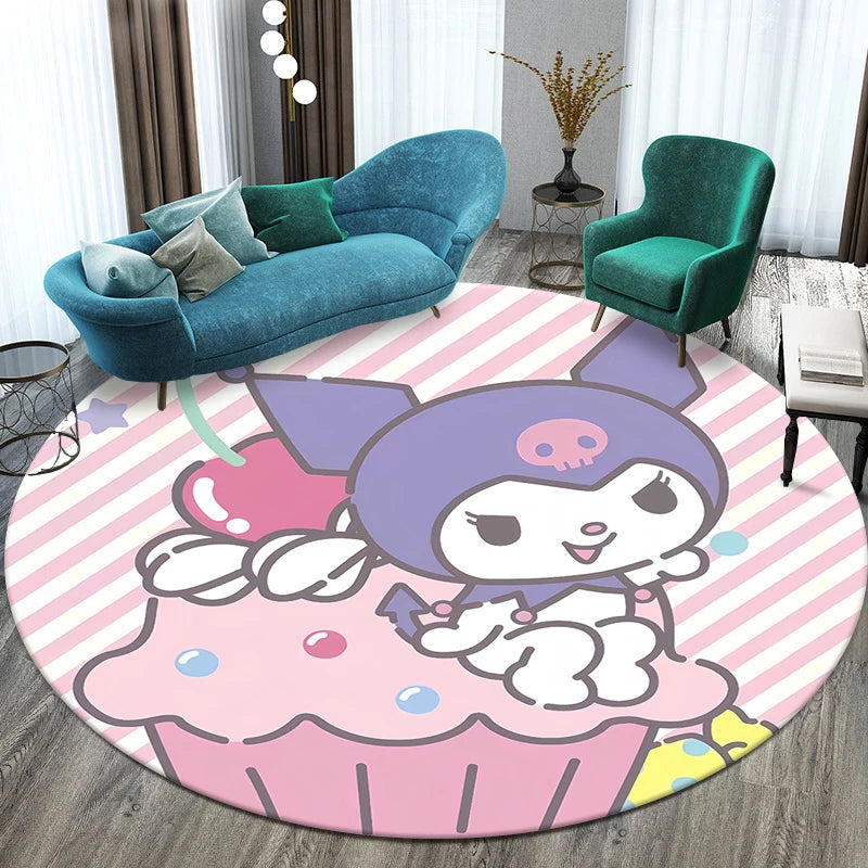 Sanrio Kuromi Printed Pattern Circular Carpet,Bedroom Decorative Rug,Use Non-slip Floor in Living Room,Bathroom,Kitchen,Door Mat