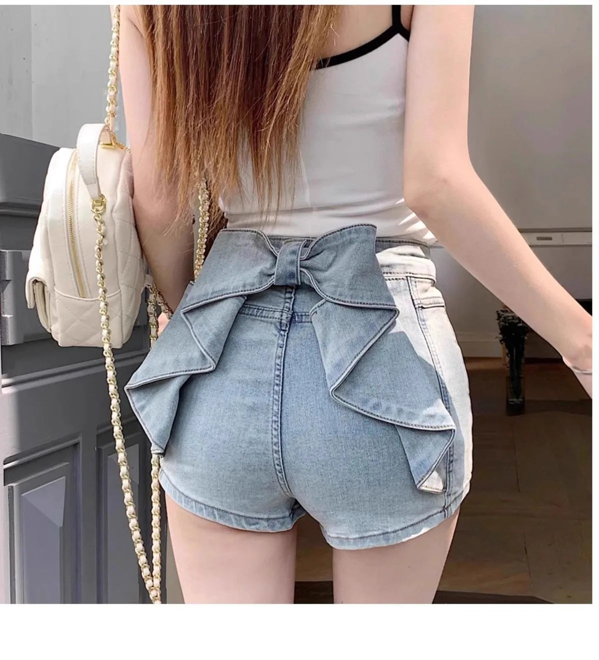 Women's Sexy Denim Shorts Y2K Petite High Waisted Hip Lifting Shorts with Personality 3D Bow Detail Slim Summer Hot Pants