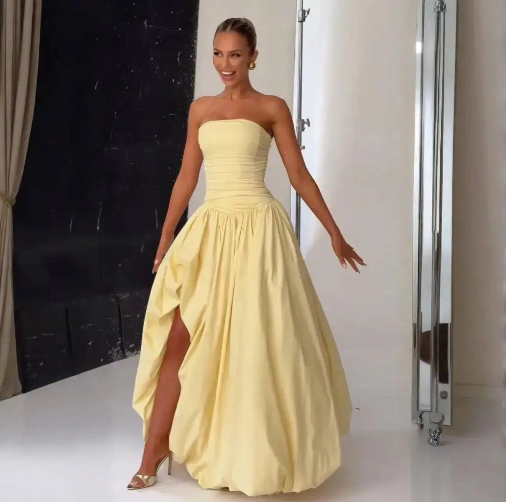 Giyu Sexy Evening Club Party Dresses Women 2025 Summer Bandage Lace Up Split Maxi Long Dress Elegant Strapless Backless Robe