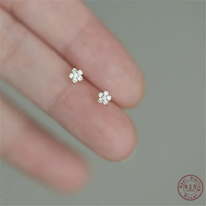 Silver Plating Gold Color Mini Glossy Flower Stud Earrings for Women Girls Cute Simple Exquisite Jewelry