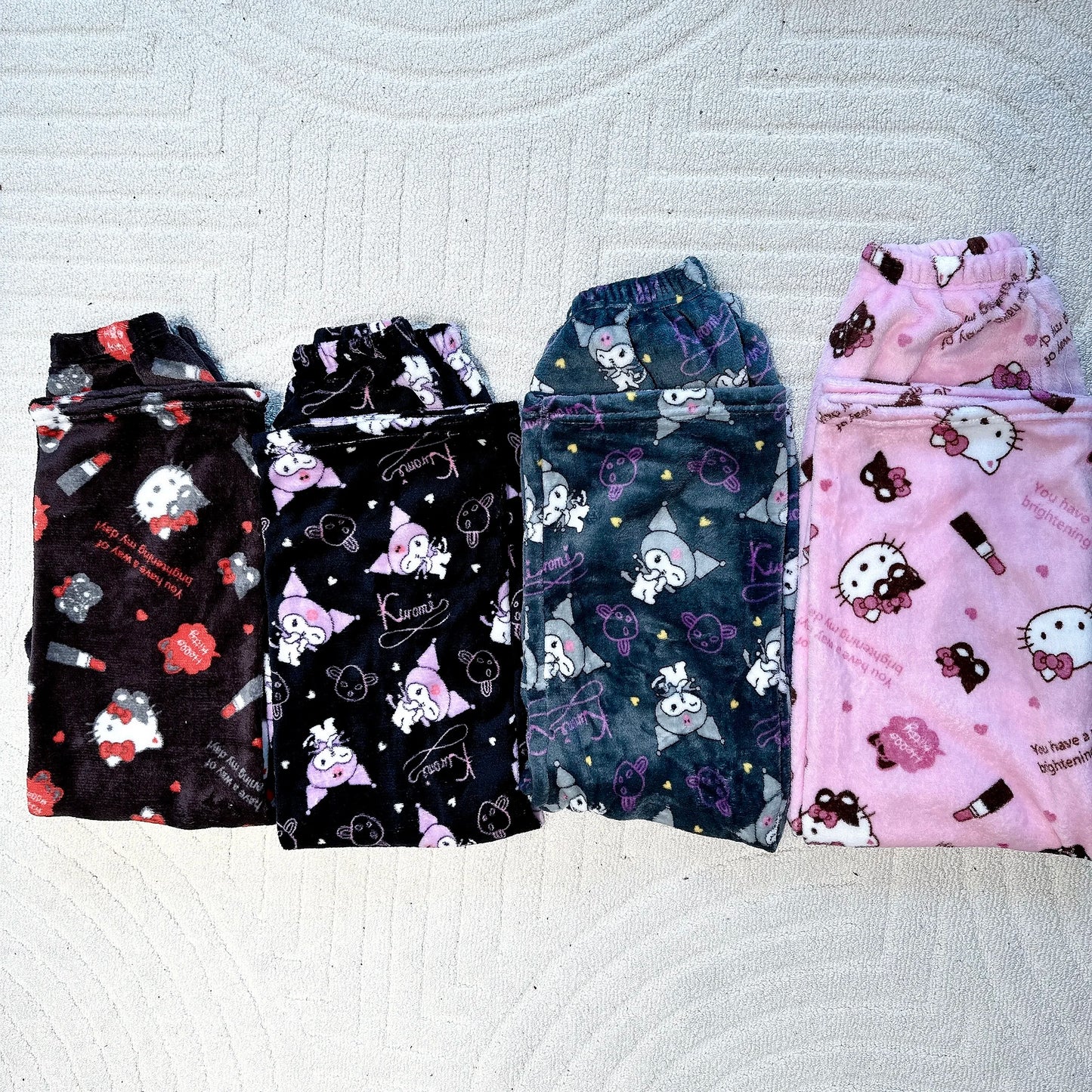 2024 New Sanrio Hello Kitty Kuromi Flannel Pajamas Warm Pants Female Winter Fleece Casual Homewear Pants Leisure Wear Girl Gift