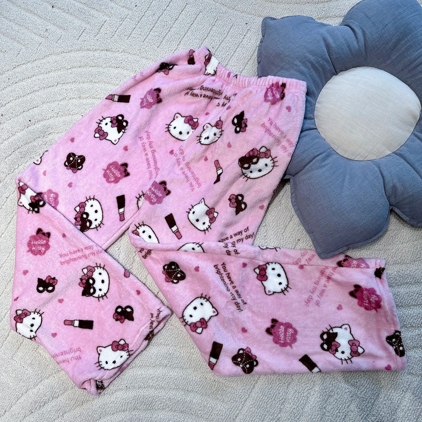2024 New Sanrio Hello Kitty Kuromi Flannel Pajamas Warm Pants Female Winter Fleece Casual Homewear Pants Leisure Wear Girl Gift