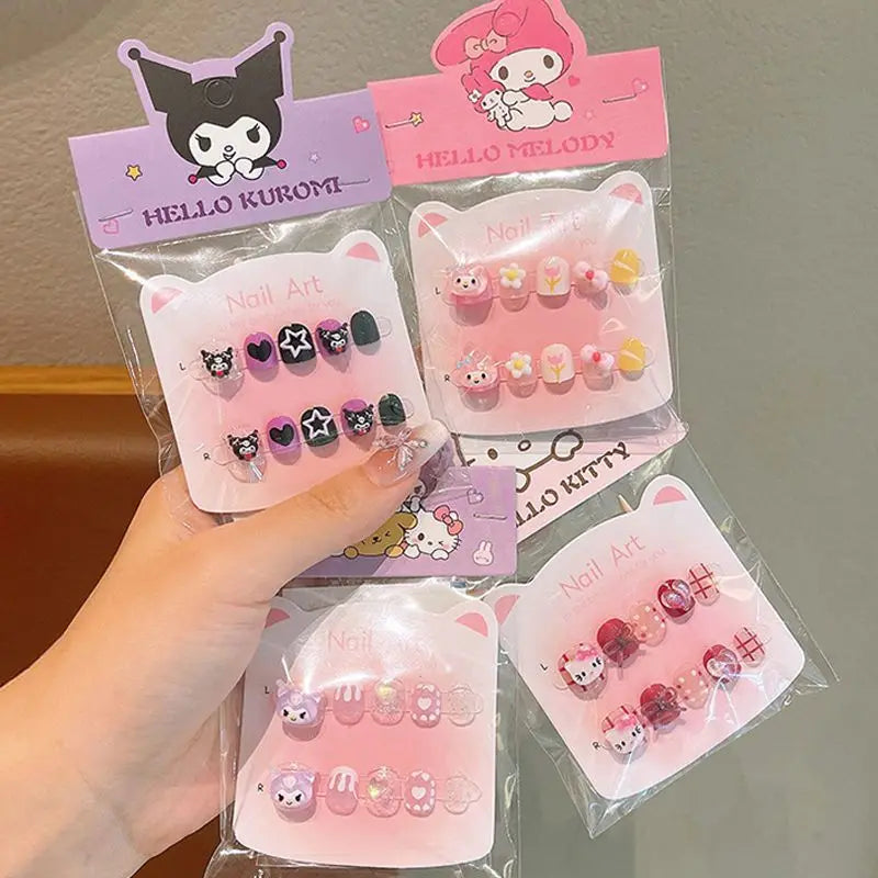 40/30/20/10Pcs Sanrio Children's Cute Cartoon Kuromi Hello Kitty Press on Nails Baby Fake Nails Girls Gift Toys Girls Nail Tips