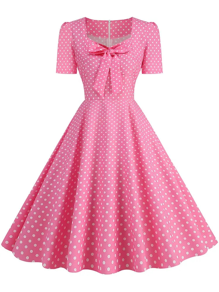 Green Plaid Swing Party Dresses Women Elegant Vintage Square Collar Short Sleeve Casual Summer Dress