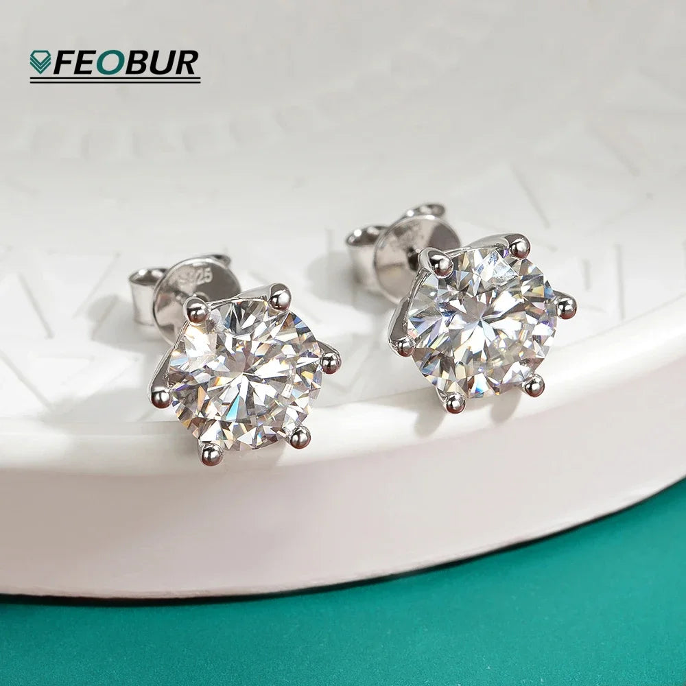 FEOBUR 0.1-2CT Round Moissanite Stud Earrings for Women Classic 925 Sterling Silver Brilliant Lab Created Diamond Earring Man