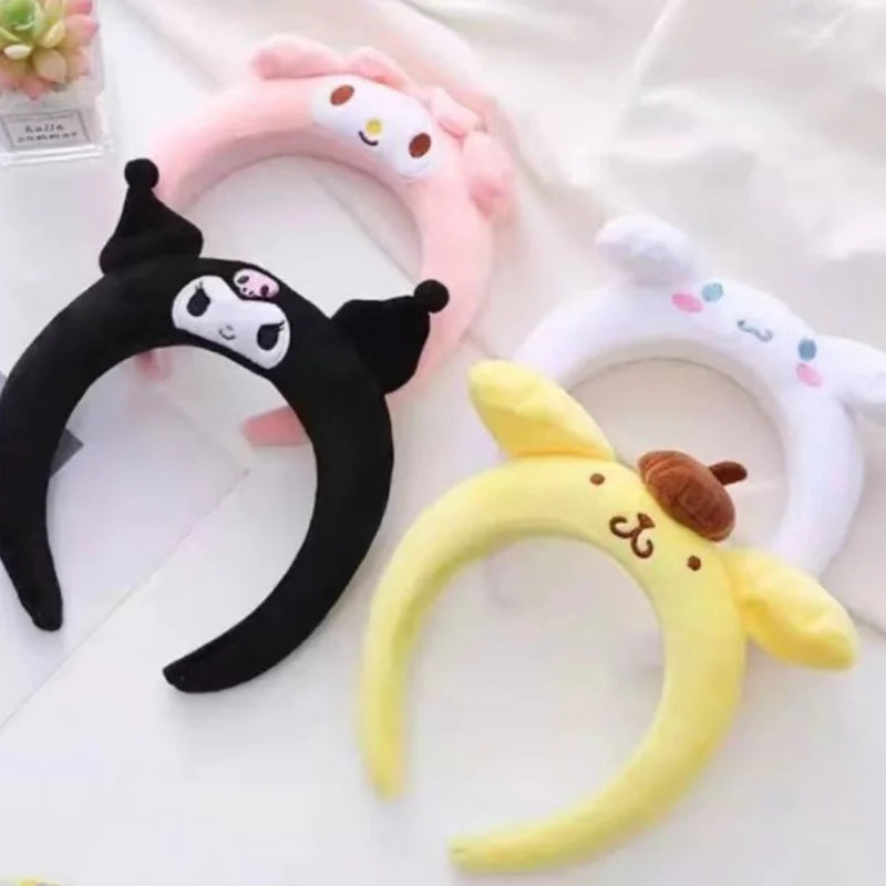 1pc Kawaii Stich Funny Headband Kuromi Melody Cinnamoroll Cute Cartoon Plush Hair Accessories for Girl Women Wash Face Hair Band